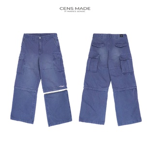 CENSMADE细珠帆Vintage重工水洗做旧喷马骝蓝色可拆卸法工裤 Baggy