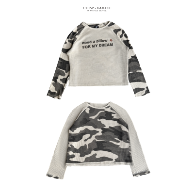 CENSMADE字母印花迷彩拼接插肩袖
