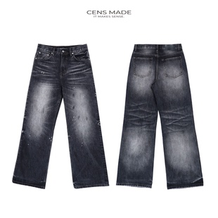 CENSMADE cleanfit 重置2021M水洗擦脏做旧猫须宽松直筒黑色牛仔裤