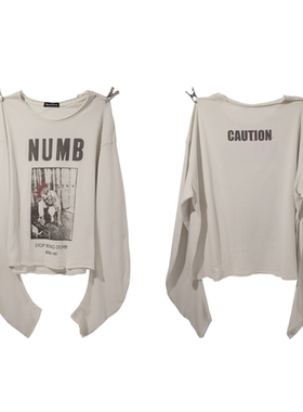 CENSMADE 微透雪花棉*Numb*印花美式休闲卷边弯刀长袖t恤vintage