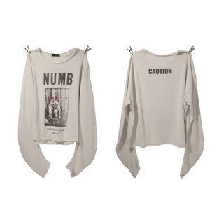 CENSMADE 微透雪花棉*Numb*印花美式休闲卷边弯刀长袖t恤vintage