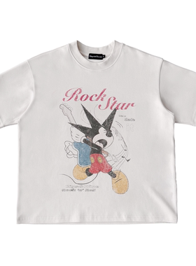 CENSMADE 米奇做旧印花短袖云朵棉亲肤软糯透气boxy短宽版型T恤