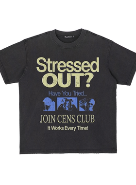 CENSMADE 水洗做旧美式字母印花短袖vintage复古boxy短宽版型T恤