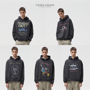 CENSMADE 型 25系列水洗做旧印花460g重磅套头连帽卫衣Boxy短宽版