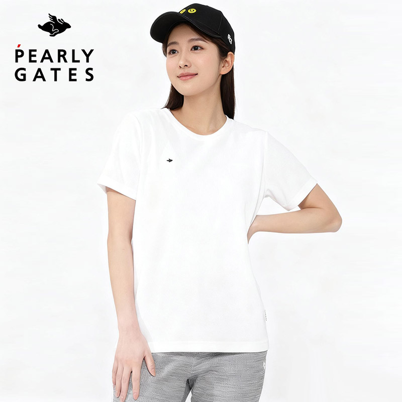 PearlyGates高尔夫服装女士PG夏季圆领短袖T恤休闲套头衫