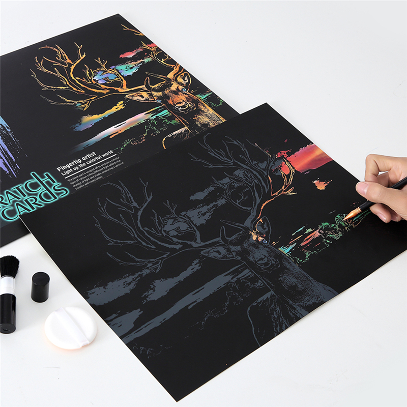 速发A3动物刮刮画炫彩scratch手工刮画纸8开创意DIY制作画送朋友