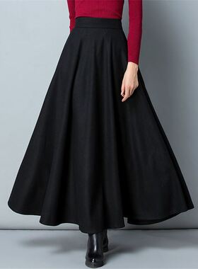 极速Winter Women Long Woolen Skirt FFashion High Waist Basic