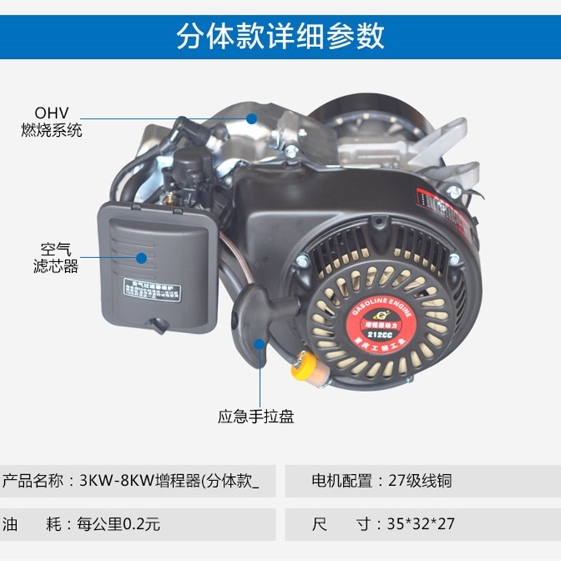 极速新款增程器智能发电机免安装电动三四轮4J8V60V72V全自动自启