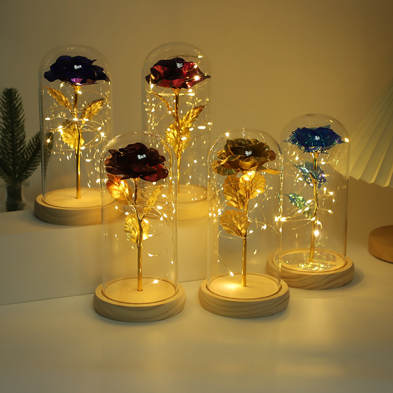 极速永生花金箔玫瑰花r塑料罩教师节520情人节摆件 直供