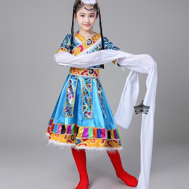 极速六一儿童演出服装新款女藏族舞D蹈演出服女水袖12少儿表演服