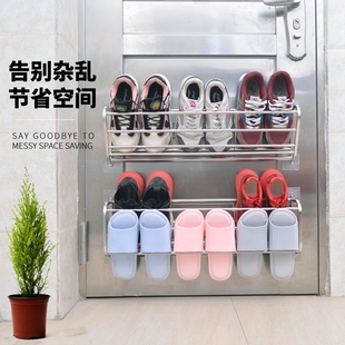 极速不锈钢免钉防盗门黏贴v门後挂式鞋架鞋架壁挂置物架门上鞋架