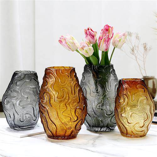 极速2023新款欧式简约复古龙影玻璃F花瓶创意家居客厅装饰水培乾