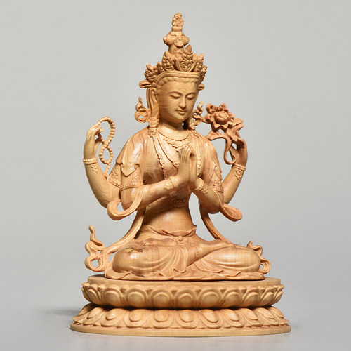 极速新品黄杨实j木雕刻文殊普贤菩萨佛像摆件木头根雕家居客厅装