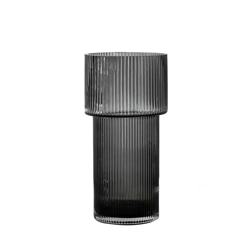 极速玻璃b花瓶简欧透明细纹玻璃花瓶水养插花北欧客厅矮款宽口装