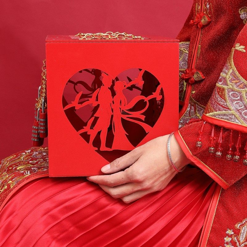 极速红色藏婚h鞋木盒子中式带密码锁拦门整新郎套圈游戏结婚接亲