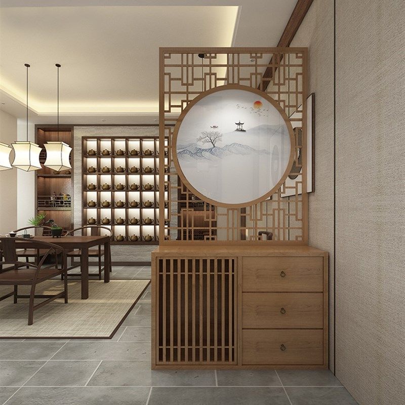 极速新中式家用入户玄关一体鞋柜进门遮挡客厅屏风隔断.装饰镂空