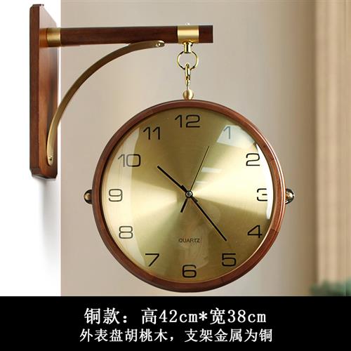 极速新品销可狄j欧式双k面旋转挂钟实木轻奢时钟玄关走廊吊钟客厅