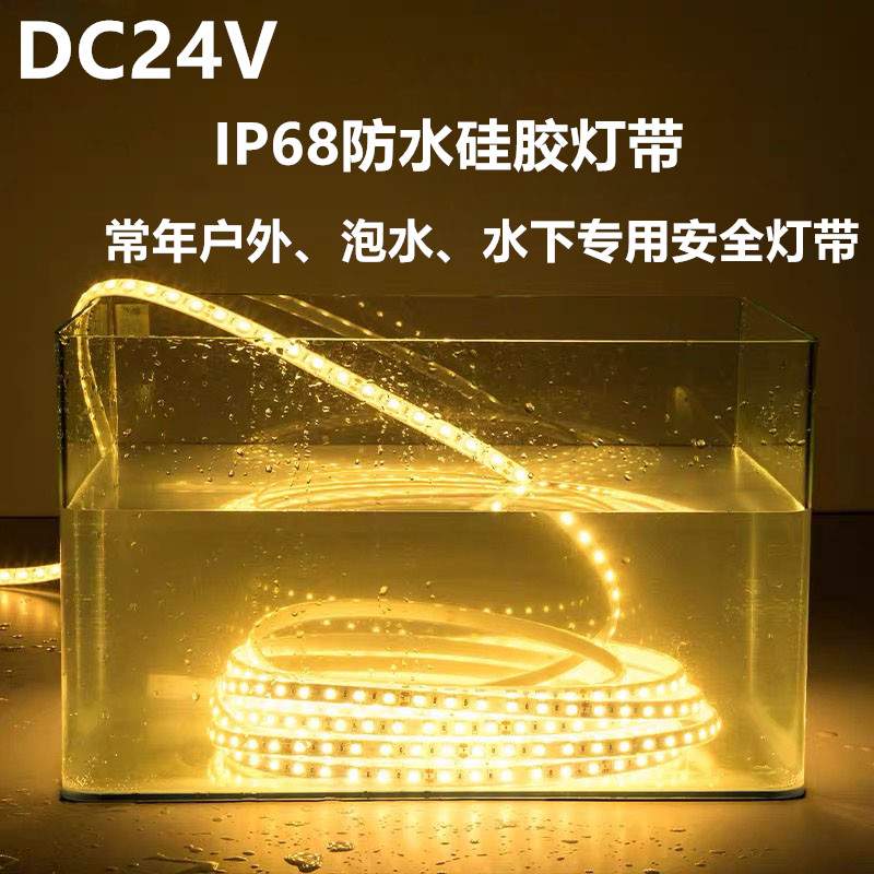 极速24bV自粘灌胶IP68户外防水灯带庭院装饰花园亮化水池 泳池水
