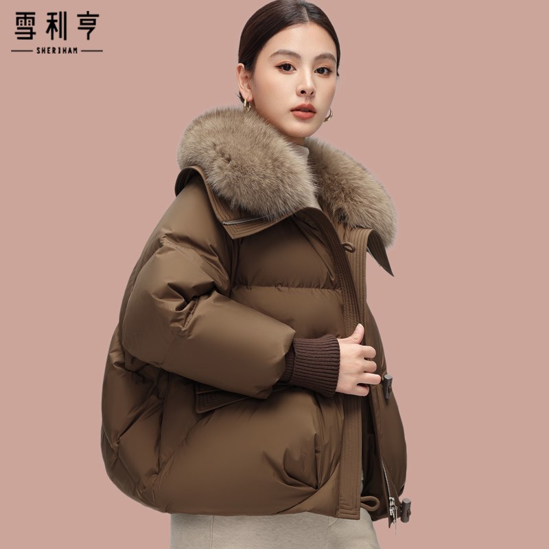 羽绒服女大狐狸毛领202r5冬季新款中年女西加厚白鸭绒面包服厚外