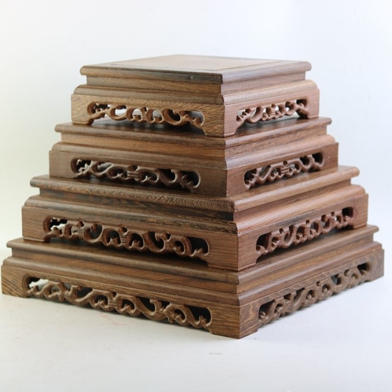 极速红木雕刻工艺品佛像摆件底座鸡翅木质长M方形花瓶奇石头底座