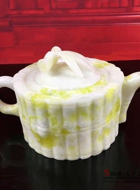 极速天然玉石陕西蓝田玉竹节茶壶茶碗茶杯茶具摆件酒壶.酒杯酒具