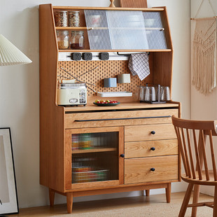 北欧实木餐边柜一体靠墙简约樱桃木茶水柜厨房碗柜日式 高柜酒柜