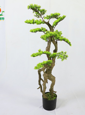 仿真迎客松假罗汉松迎客摆件 室内盆景玄关造景酒店小型假植物
