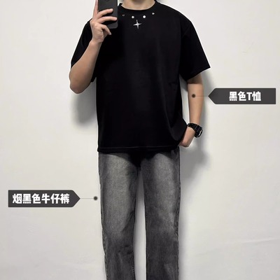男装高级感套装套装宽松纯棉短袖t恤衣服男2025新款爆款直筒男裤