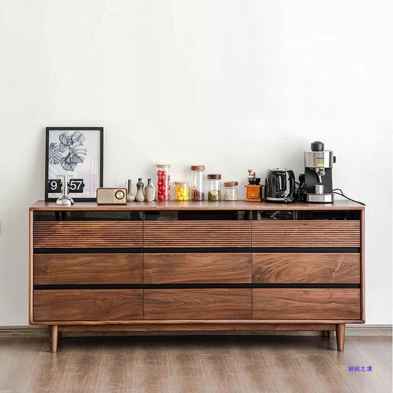 北美黑胡桃木实木九斗柜储物置物厨房收纳边柜客厅靠墙抽屉卧室
