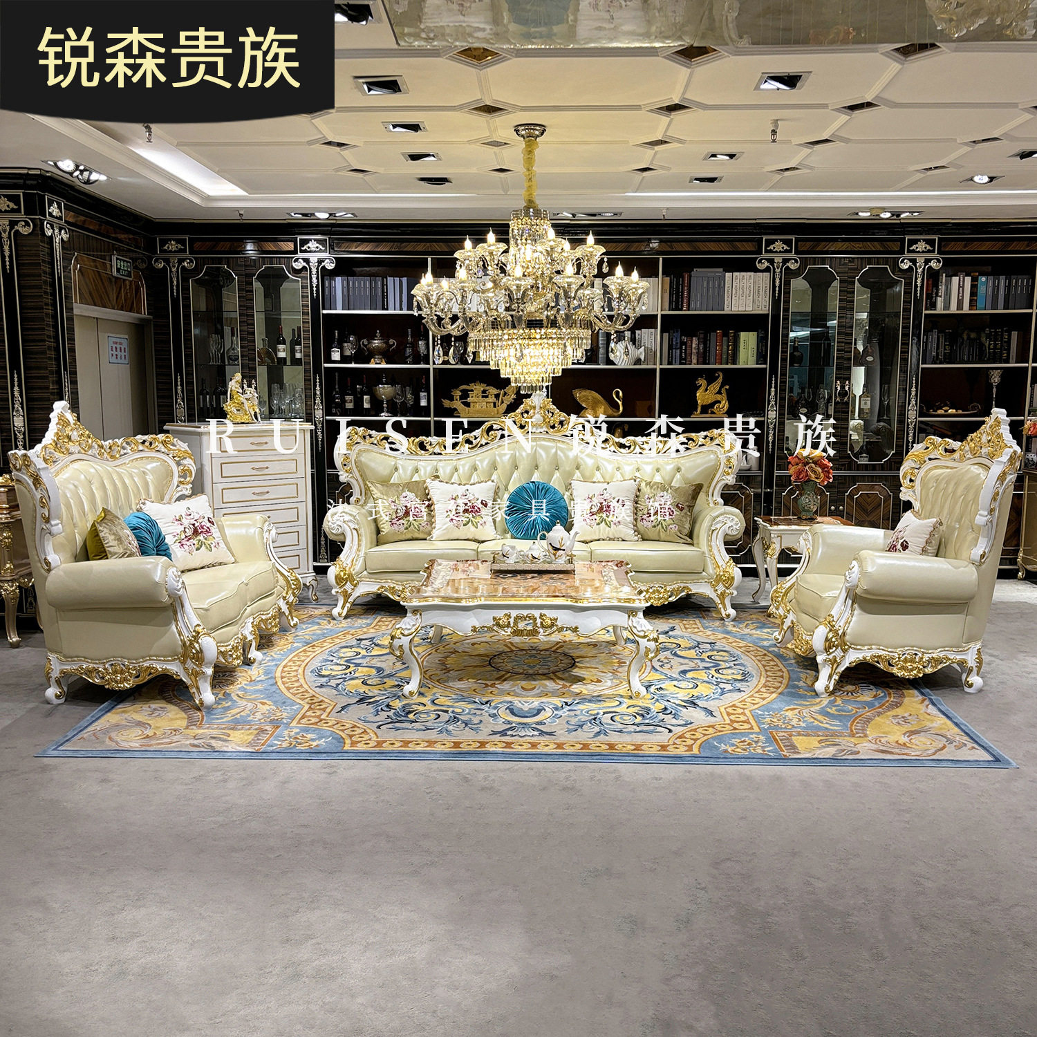 欧式真皮沙发124组合法式沙发宫廷奢华实木雕花别墅客厅沙发