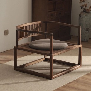 新中式实木茶椅北美黑胡桃木桌台主人位专用椅子高端泡榫卯结构榆