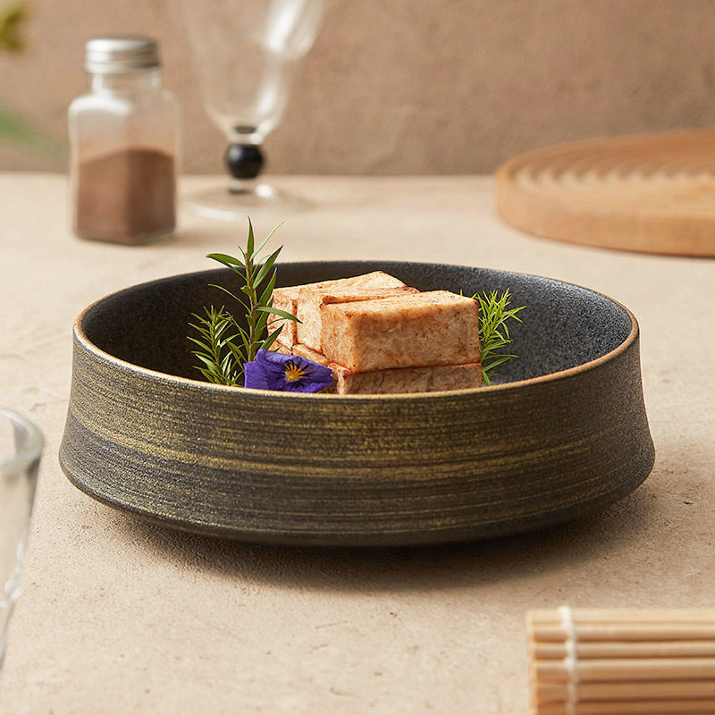 速发优格菜绘乌金砂直身碗装古碗复手创意酒店餐厅分子料理陶瓷沙