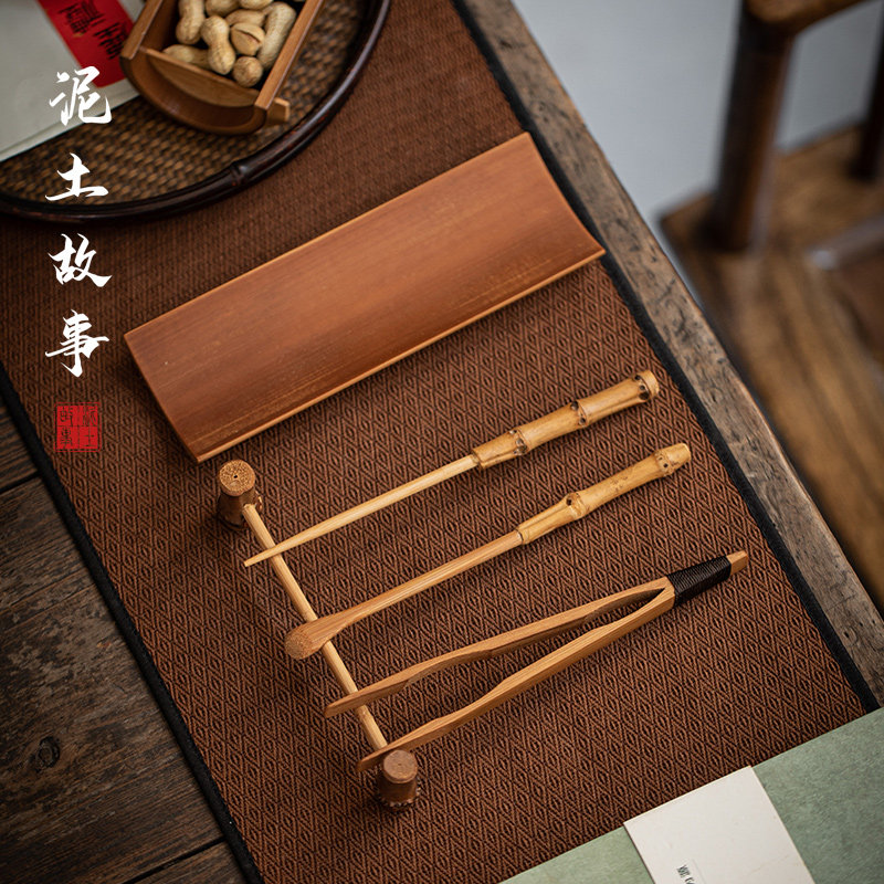 速发茶道六君子五件套夫组功装茶具竹制茶则茶夹竹子茶勺茶匙茶针