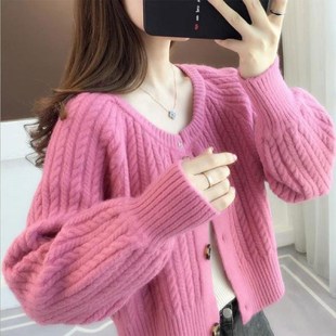 速发式大衣2025新款春短上式衣毛衣宽秋外套初松针织开衫外套