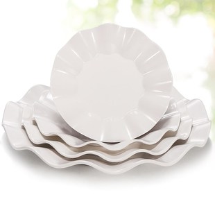 速发色胺盘子创意仿瓷荷叶边白密菜盘塑子小吃碟料饭店餐具