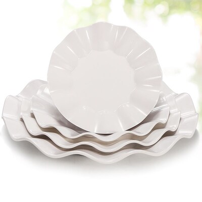 速发色胺盘子创意仿瓷荷叶边白密菜盘塑子小吃碟料饭店餐具