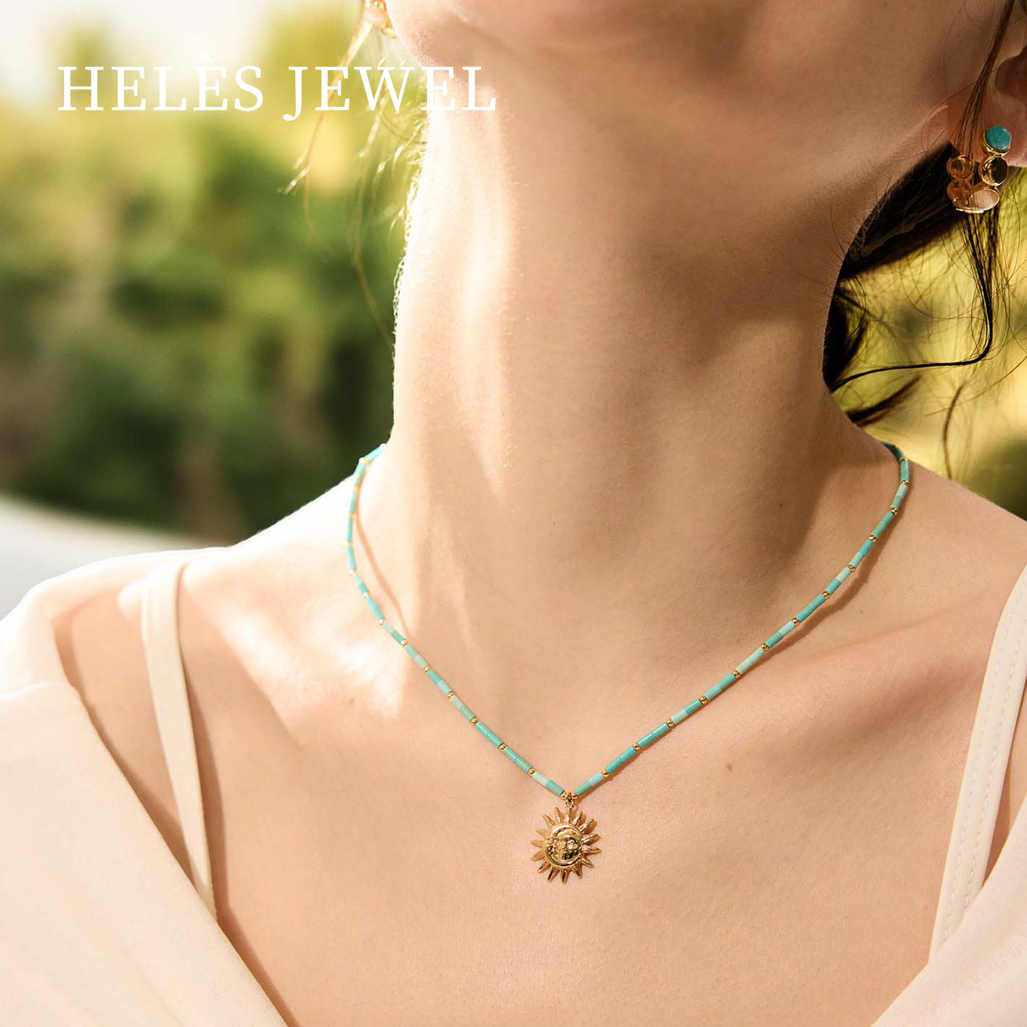HELES天河石太阳吊坠锁骨链