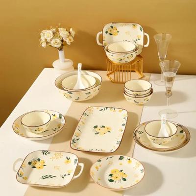 日式小清新陶瓷碗盘餐具套装家用米饭碗面碗汤碗菜盘果盘鱼盘网红