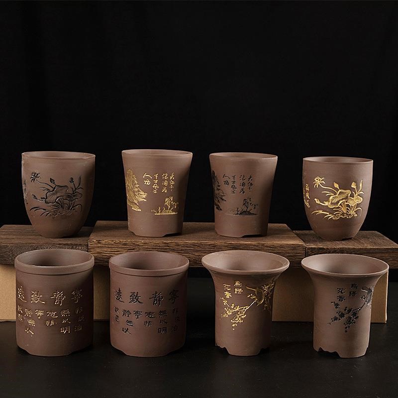 速发多肉花盆紫砂红陶手工陶瓷桌面圆形小号古典中国风手绘造型小
