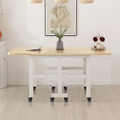 纯实木折叠餐桌家用小户型超薄多C功能可移动伸缩长方形吃饭小桌