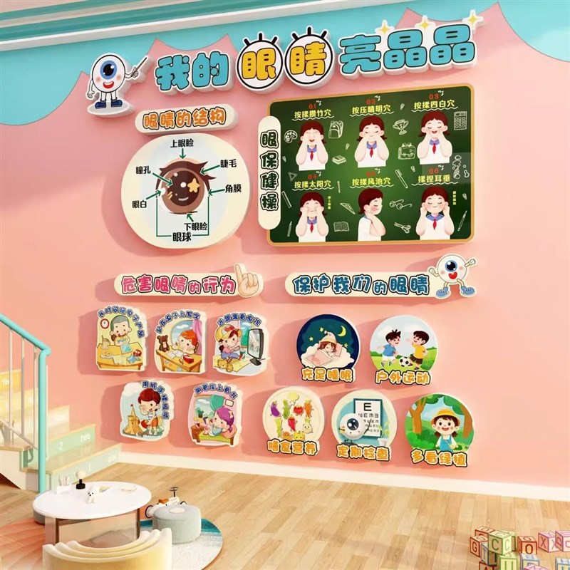 眼镜店墙面装饰画形象背景爱护睛贴画广告海报科视U光中心诊所文