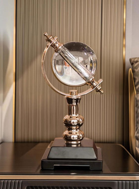 欧式水晶地球仪轻奢高档样板间玄关桌面摆件客厅电视柜工艺品摆设