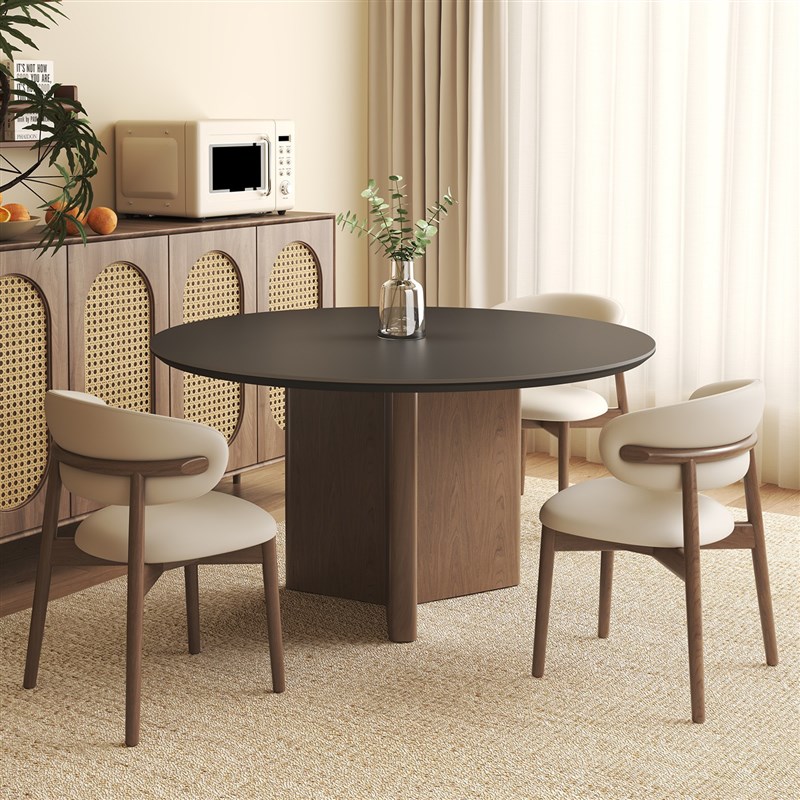 石板圆形餐桌与家庭高端u创意圆桌客厅小公寓现代简单圆形餐桌