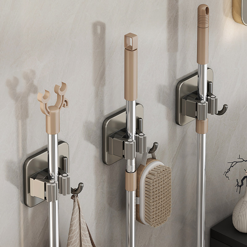 拖把壁挂夹卫生间免打孔收纳挂钩浴室多功能墙上不锈钢扫把固定架,收纳整理,挂钩/粘钩,淘宝优惠券,粉丝福利购,淘宝优惠卷