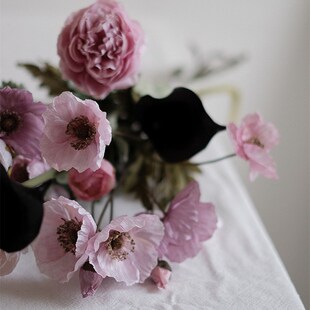 半夏仿真花束紫色虞美人假花摆设轻奢高端客厅装饰插花花艺摆件