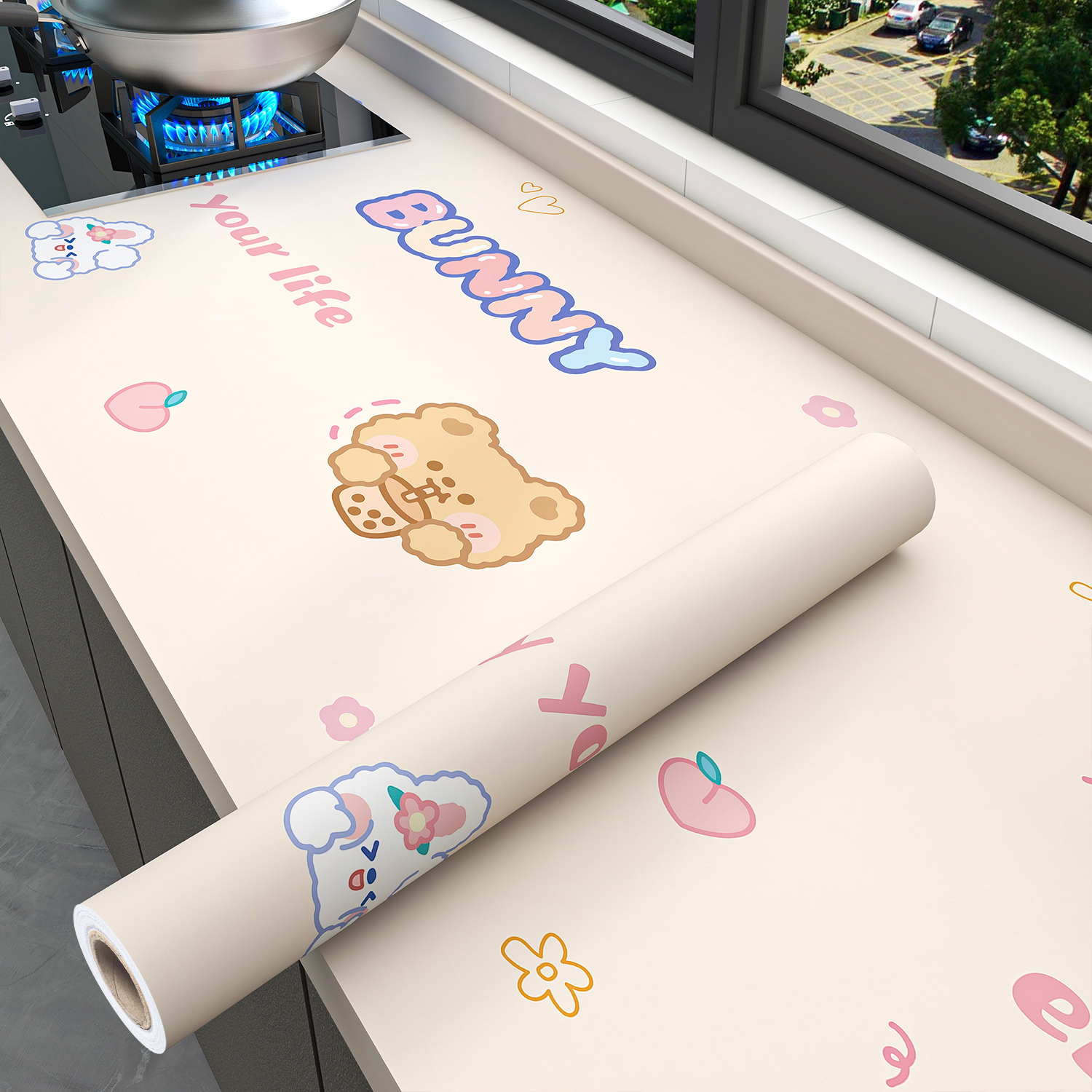 厨房贴纸防水防油自粘墙纸灶台防火耐高温L防油烟专用台面保护贴