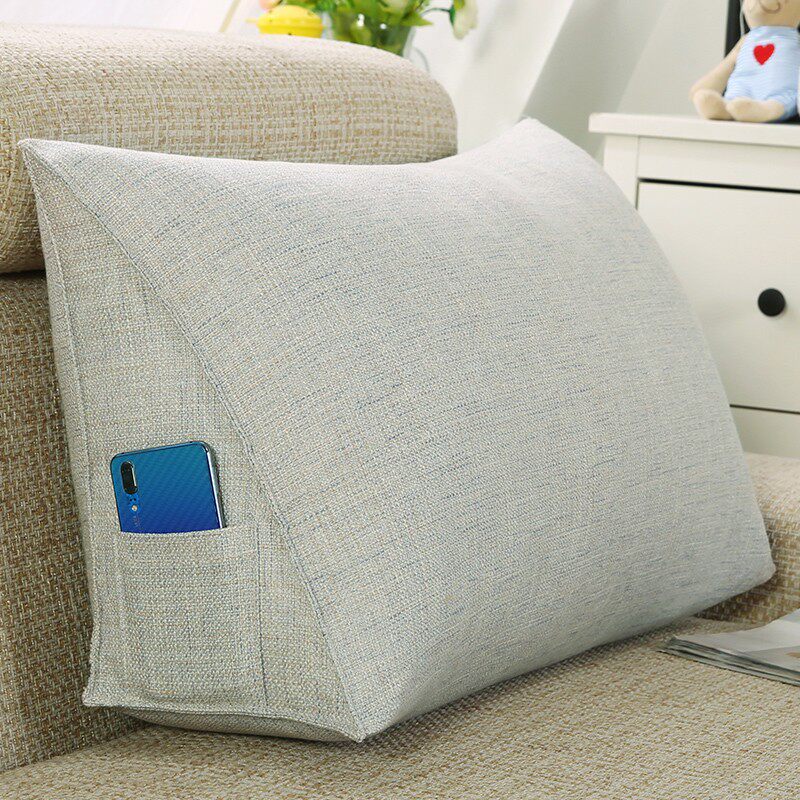 纯色三色麻布客厅沙发靠垫家用三角护腰靠枕床上腰枕靠背可拆洗