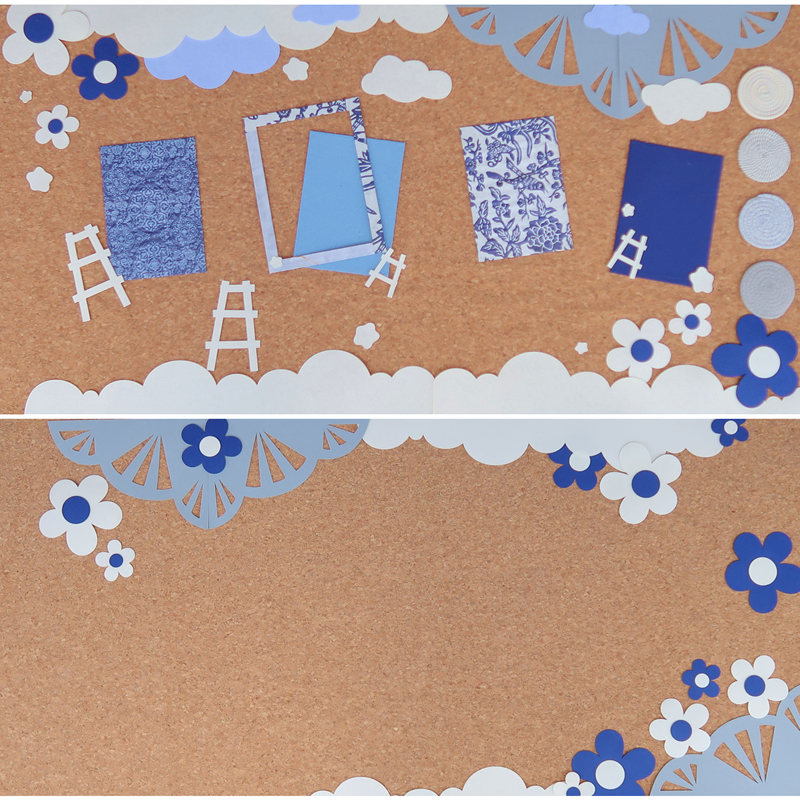 幼儿园家园联系黑板报蓝色区域板块系列文化主题墙U含防疫板块墙