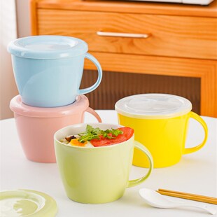 创意纯色陶瓷碗可微波炉加热专用饭盒上班族餐盒便当盒带盖带手柄