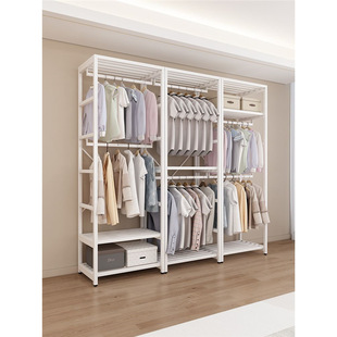 落地收纳组合挂衣架子开放式金属衣柜金属衣柜铁艺衣柜立柱双层